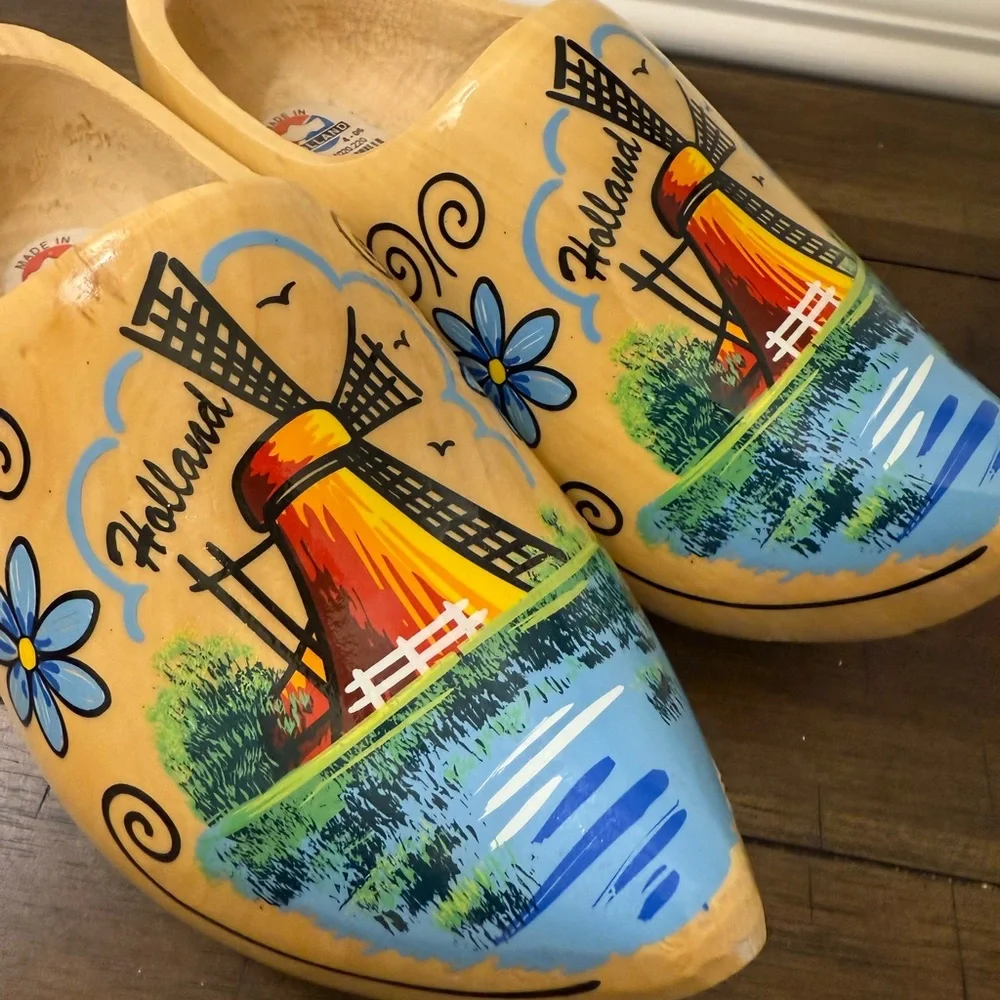 Holland Wooden Clogs with Windmill Design